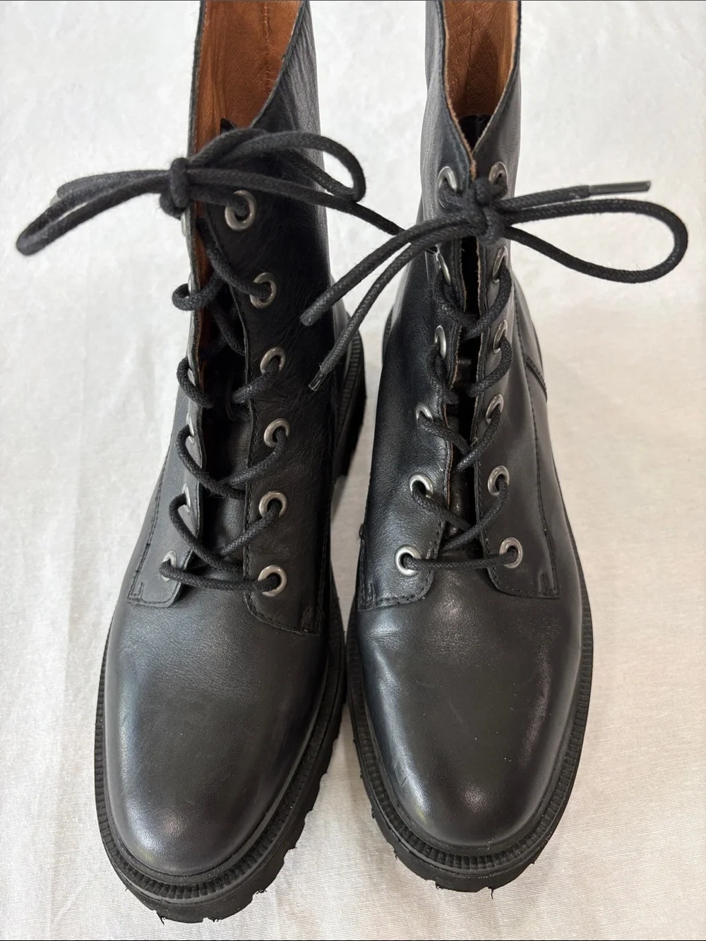 Madewell Black Leather Lace-Up Lug Sole Combat Boots - Picture 4 of 5